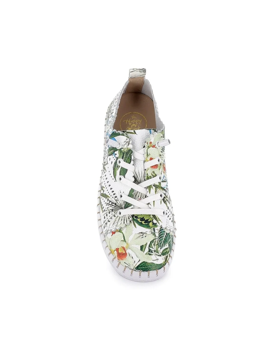 Zapato plano de piel calada con cordones y flores mujer blanco THE HAPPY MONK