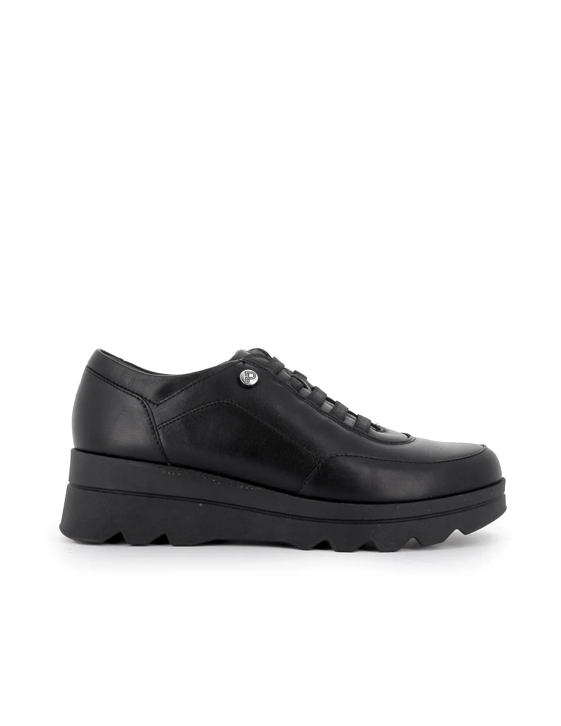 Zapato sport plataforma cordones elasticos piel negra mujer Pitillos