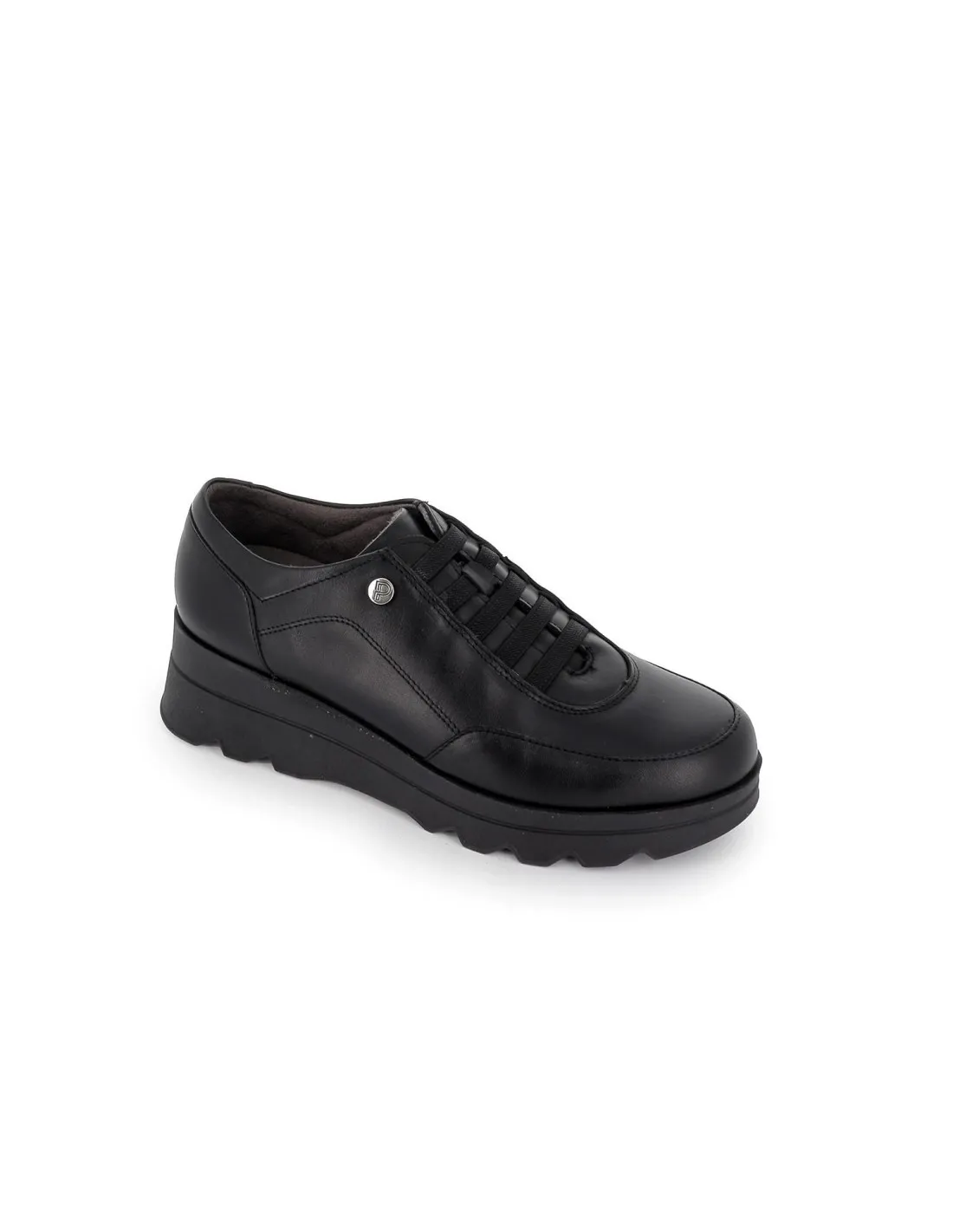 Zapato sport plataforma cordones elasticos piel negra mujer Pitillos