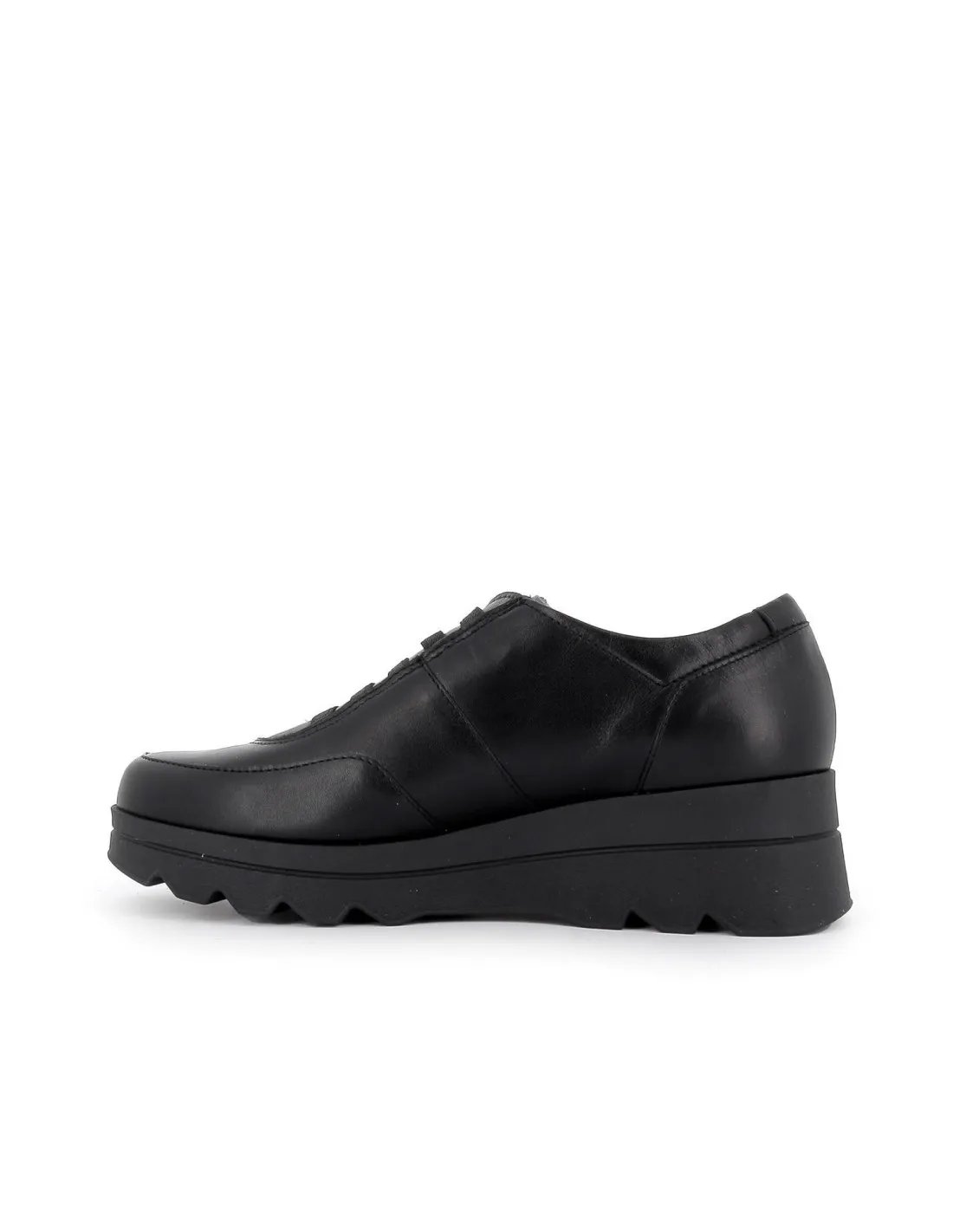 Zapato sport plataforma cordones elasticos piel negra mujer Pitillos