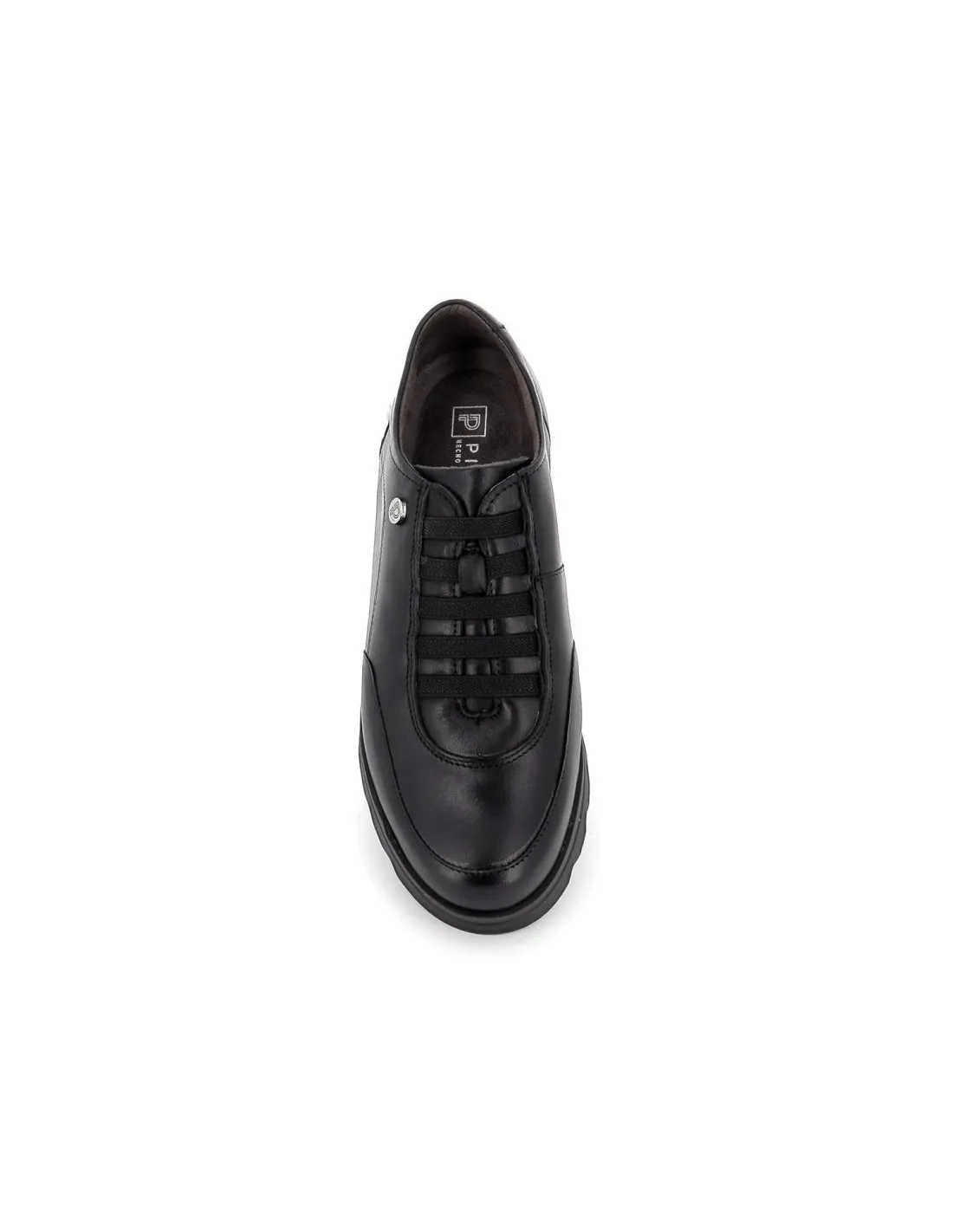 Zapato sport plataforma cordones elasticos piel negra mujer Pitillos
