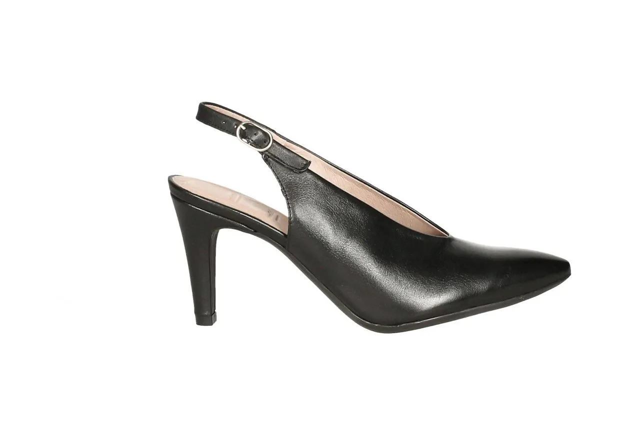Zapato Talon Abierto Piel Negro Tacon Alto
