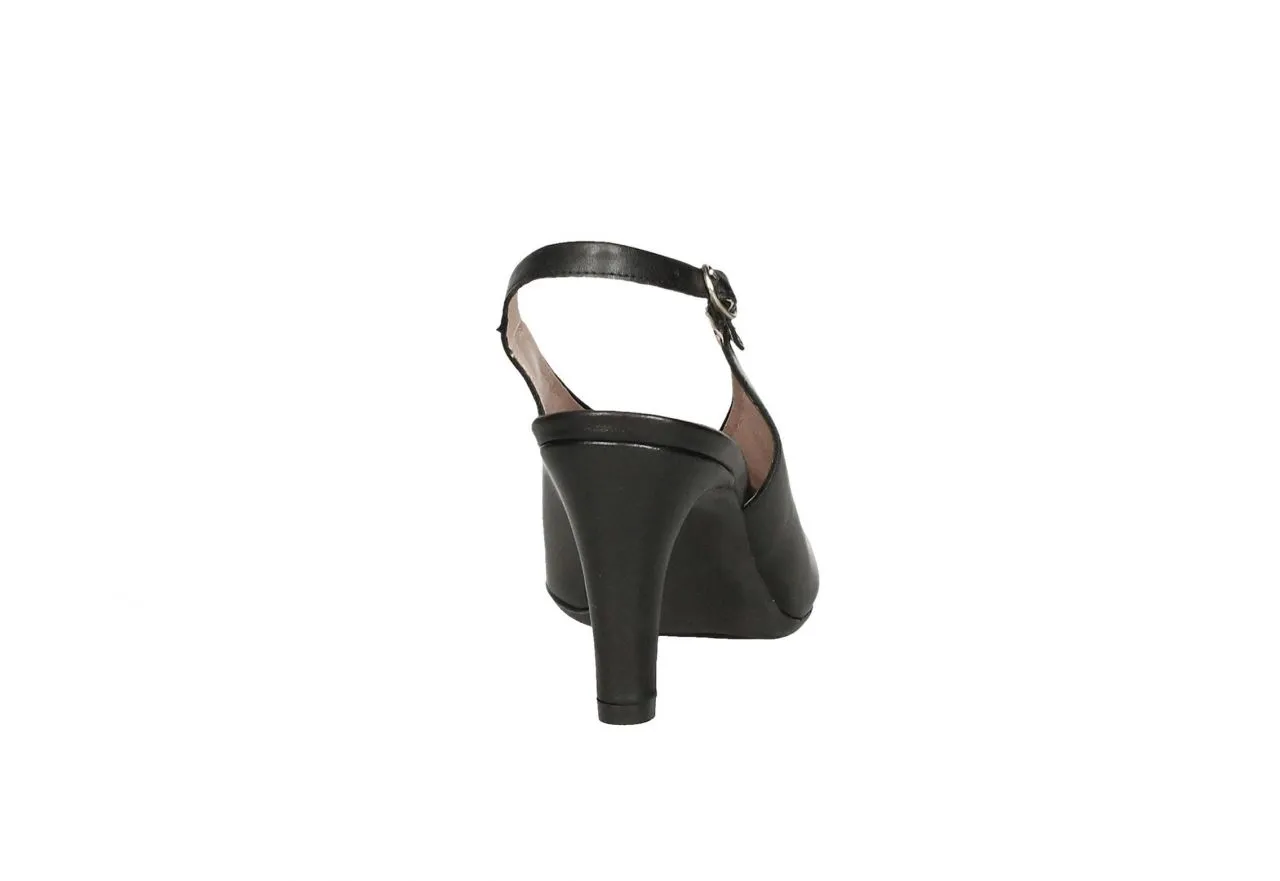 Zapato Talon Abierto Piel Negro Tacon Alto