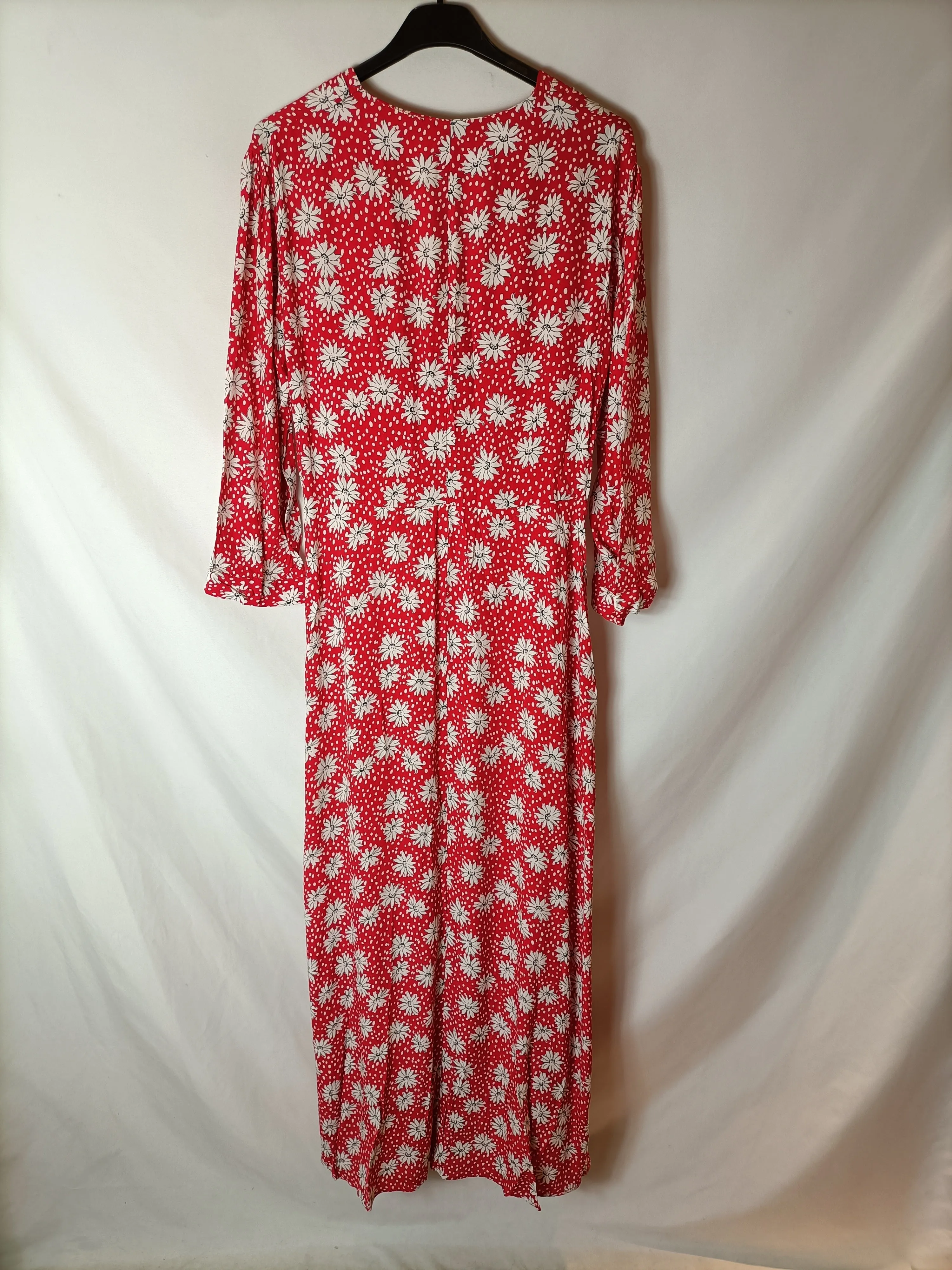 ZARA. Vestido camisero rojo estampado. T S